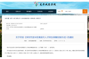 深圳市龍華新區(qū)高層次人才綜合保障實(shí)施辦法